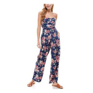 SECRET CHARM Womens Navy Elastic Back Sleeveless Strapless Jumpsuit Juniors XS